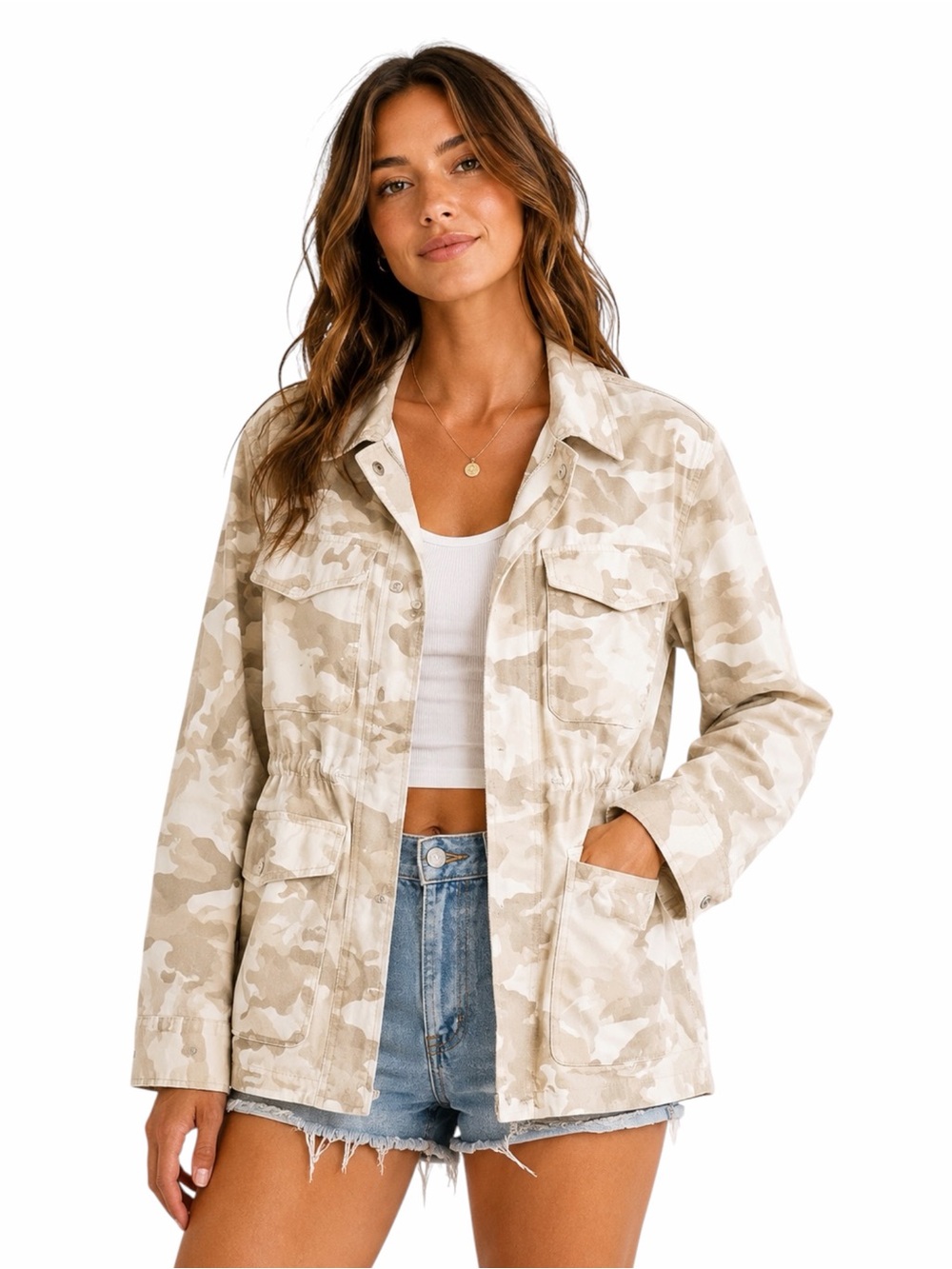 Sanctuary – Oversized Camo Field Jacket – Neutral Beige Camouflage – Sz. M